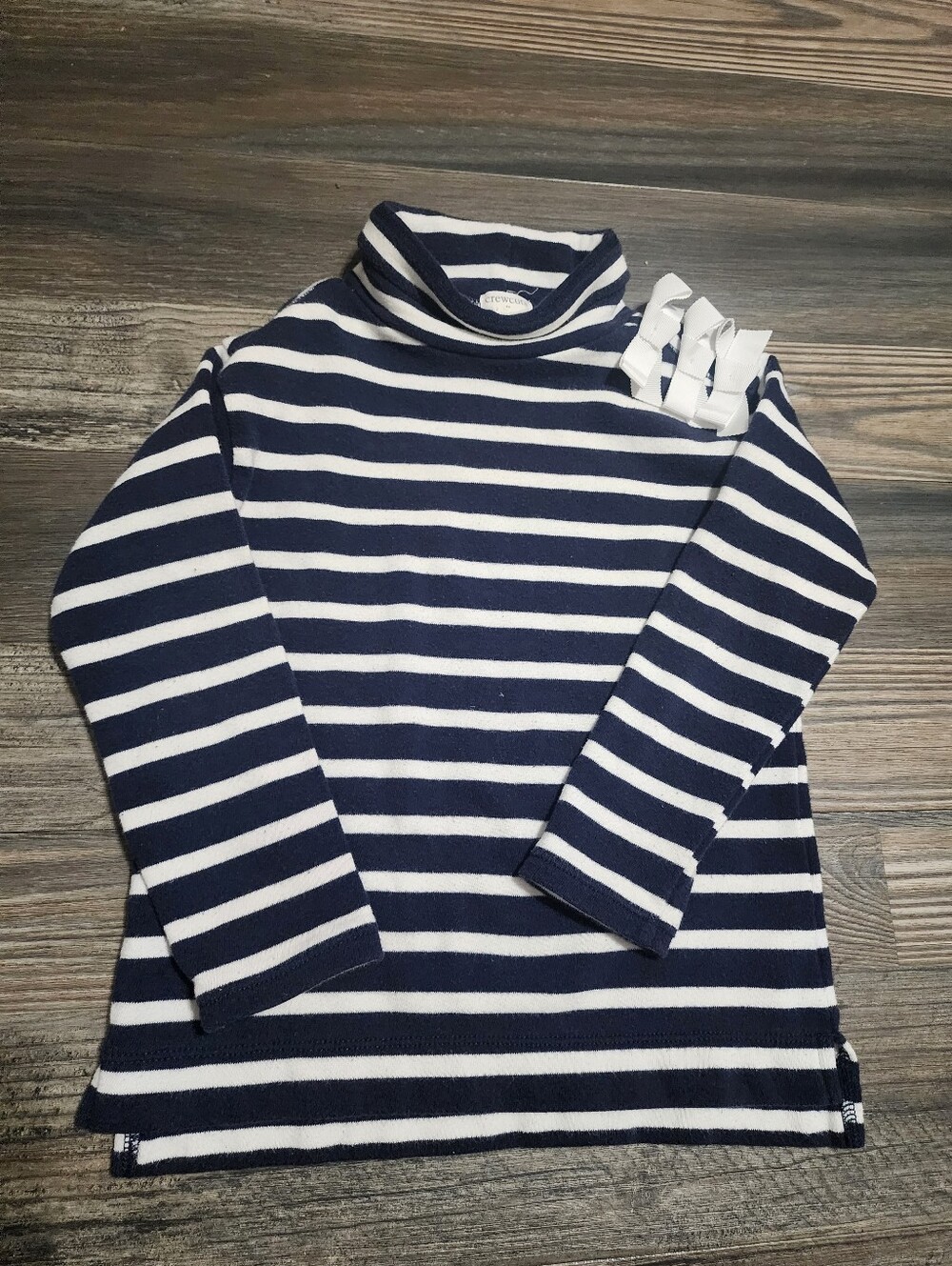 Girl's Crewcuts Long Sleeve Turtleneck Knit Shirt Sz 4-5 Blue White Stripes Bows